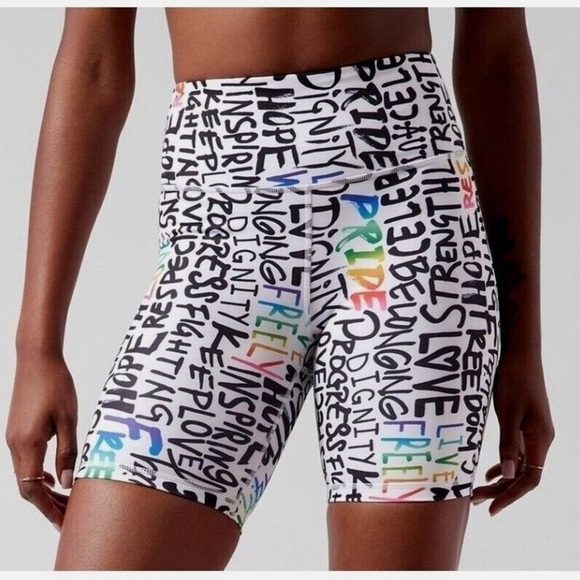 ATHLETA Elation Train Short White /Black PRIDE - Picture 1 of 7